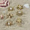 SHIXIN 6Pcs Creative Stainless Steel PVD18K Plated Gold Color Open Rings Women Trendy Imitation Pearl Finger Ring Daily Jewelry