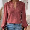 Women's Spring and Autumn Shirts, Bottoming Shirts, V-neck Lace Stitching, Solid Color Tops, Shirts, Casual Women's Clothing