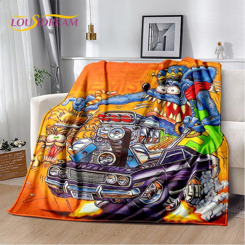 Одеяло с изображением мотоцикла, автомобиля и забавной крысы Fink, мягкое одеяло для дома, спальни, кровати, дивана, пикника, путешествия, офиса
