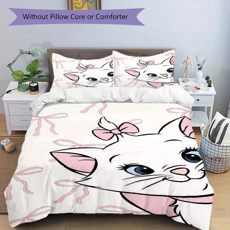 3pcs Aristocats Marie Printed Bedding Set, Soft and Comfortable Quilt Cover for Bedroom, Guest Room (1 Duvet Cover + 2 Pillowcases, Pillow Core N