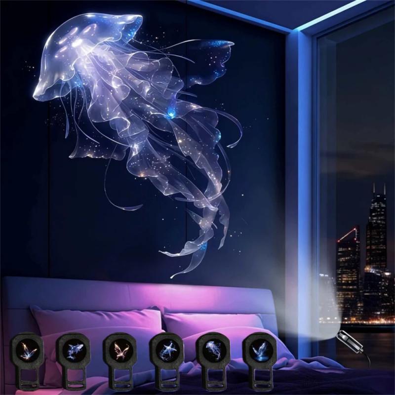 USB Adjustable Projector Night Light LED with Starfish Jellyfish Butterfly Whale Projection Patterns, Festival Gift