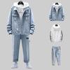 Summer Men's Pants Set Fashion Long Sleeved T-shirt Hoodie Denim Jacket Jeans Three Piece Set Men's Clothing Tracksuits