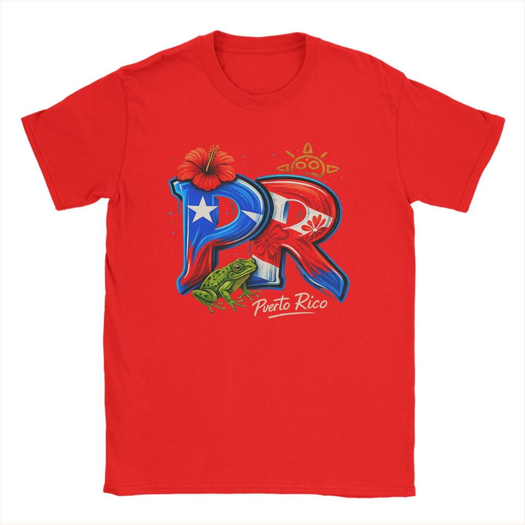 Men's Puerto Rico PR Hibiscus Coqui Frog T Shirt 100% Cotton Tops Vintage Short Sleeve Crew Neck Tees Graphic T-Shirts