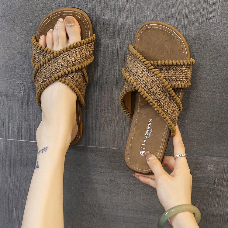 Женские тапочки для улицы высококачественные с плоской подошвой с перекрещивающимися ремешками богемные женские тапочки пляжный прохладный стиль для морского отдыха