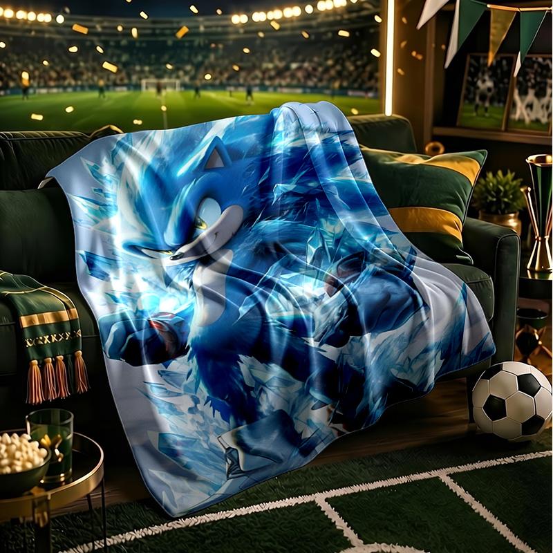 Blue Hedgehog In Action Throws Blanket Flannel Blankets Plush for Couch Bed Gifts for Men Women Travel picnic blanket Christmas fan gifts