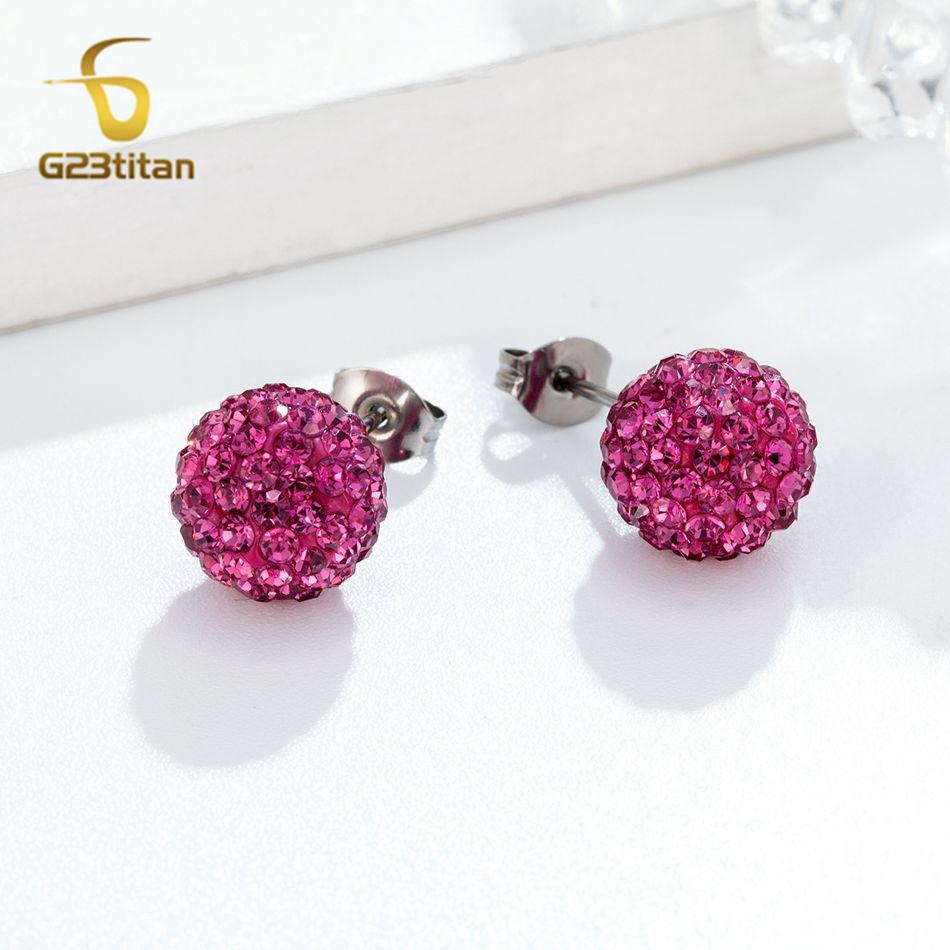 Цвета Хрустальные Бусины Полимерная Глина Серьги G23 Титан Пусет Микро Паве Стразы Диско Шар Гипоаллергенные Пирсинг Циркон