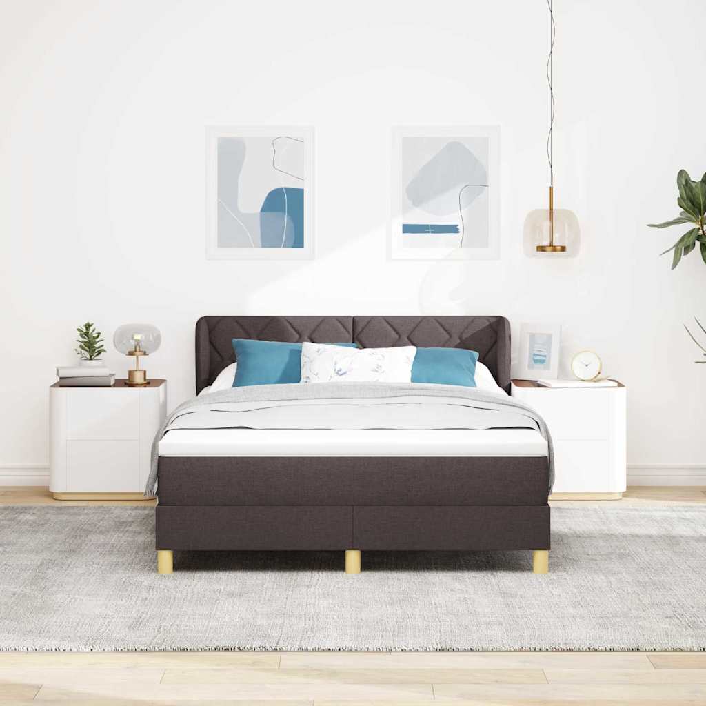 Box Spring Bed with Headboard Dark Brown 160 x 200 cm Fabric