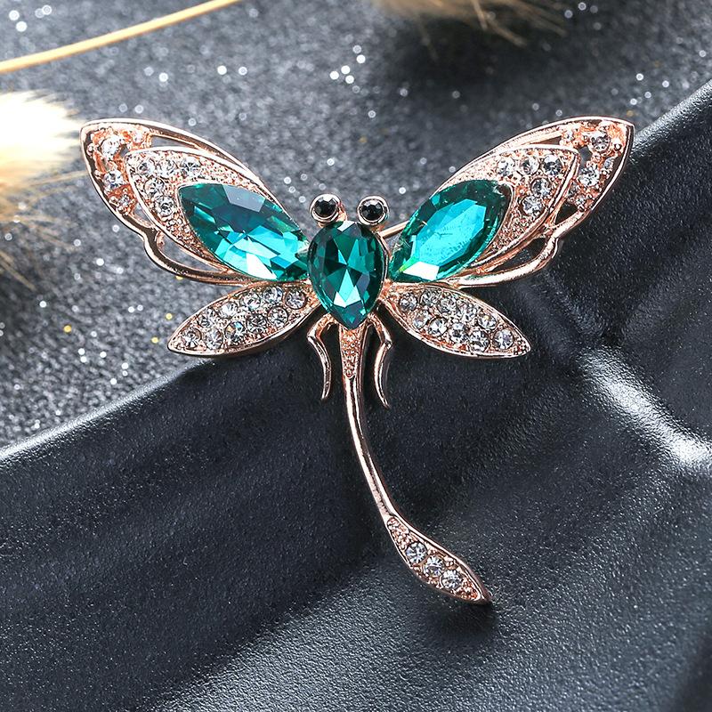 Temperament Dragonfly Brooch Female Retro Crystal Insect Brooch Temperament Pin Trendy Atmospheric Clothing Accessories