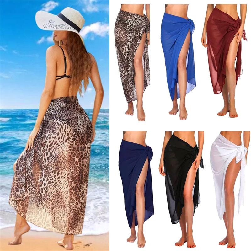 Summer Sexy Beach Skirts Women Beach Wear Chiffon Beach Wrap Skirt Towel Long Sarong Cover Up Sexy Bikini Scarf