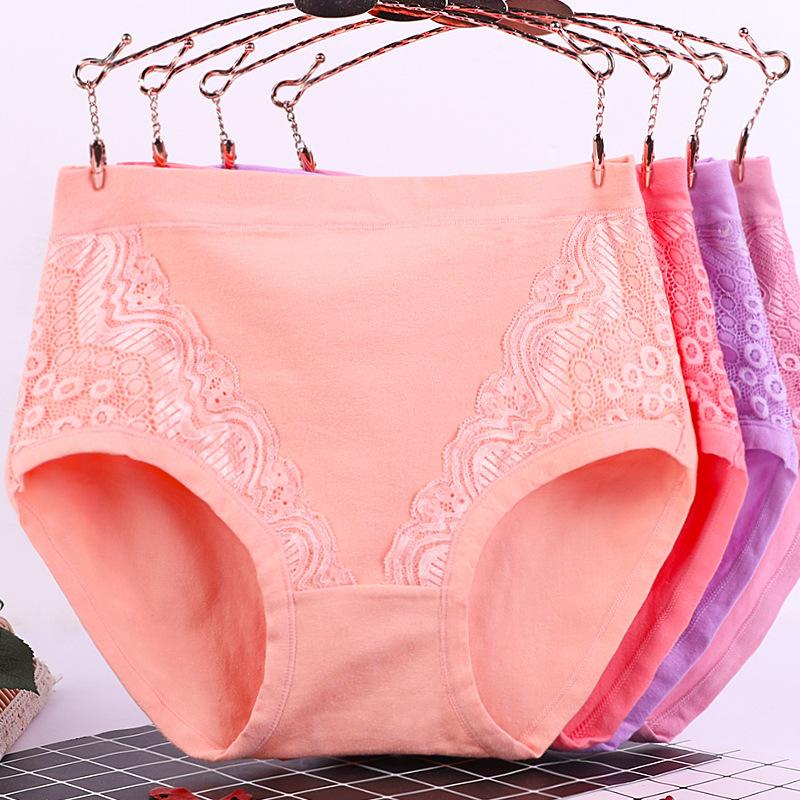 Mom Underwear for Women Panites High Waisted Pure Cotton Lace Middle-aged and Elderly Women Plus Size Triangle Panties