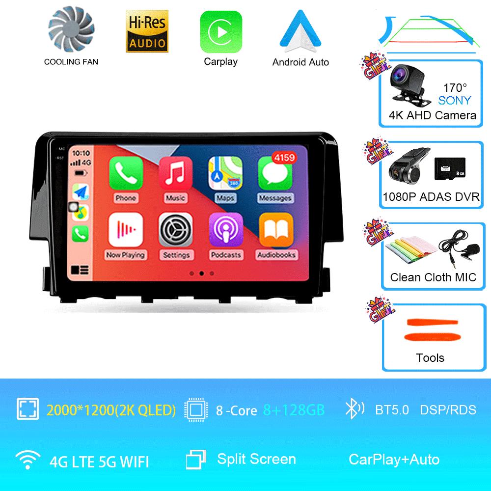 Автомобильный радиоприемник 9 дюймов навигатор для Honda Civic 2015-2022 Мультимедийный видеоплеер GPS навигация стерео CarPlay Android14 Bluetooth