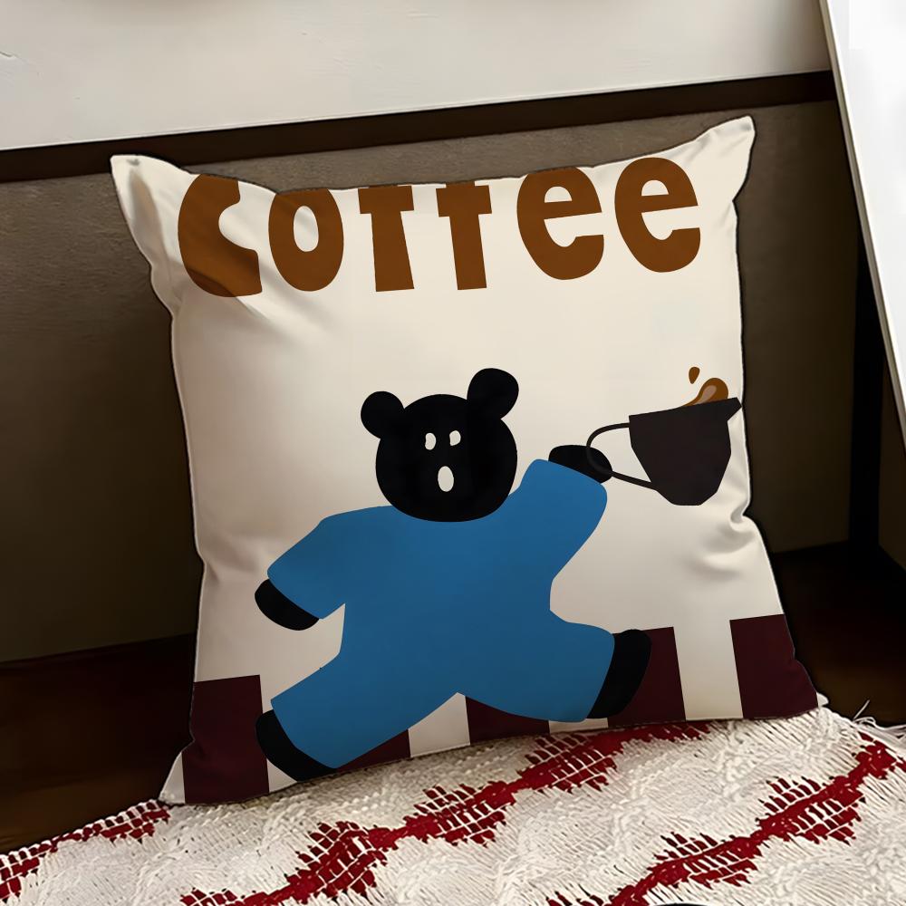 Creative Coffee Illustration Cushion Cover Reversible Soft Durable Pillow Cover Home Car MultiScene Use for Daily Comfort
