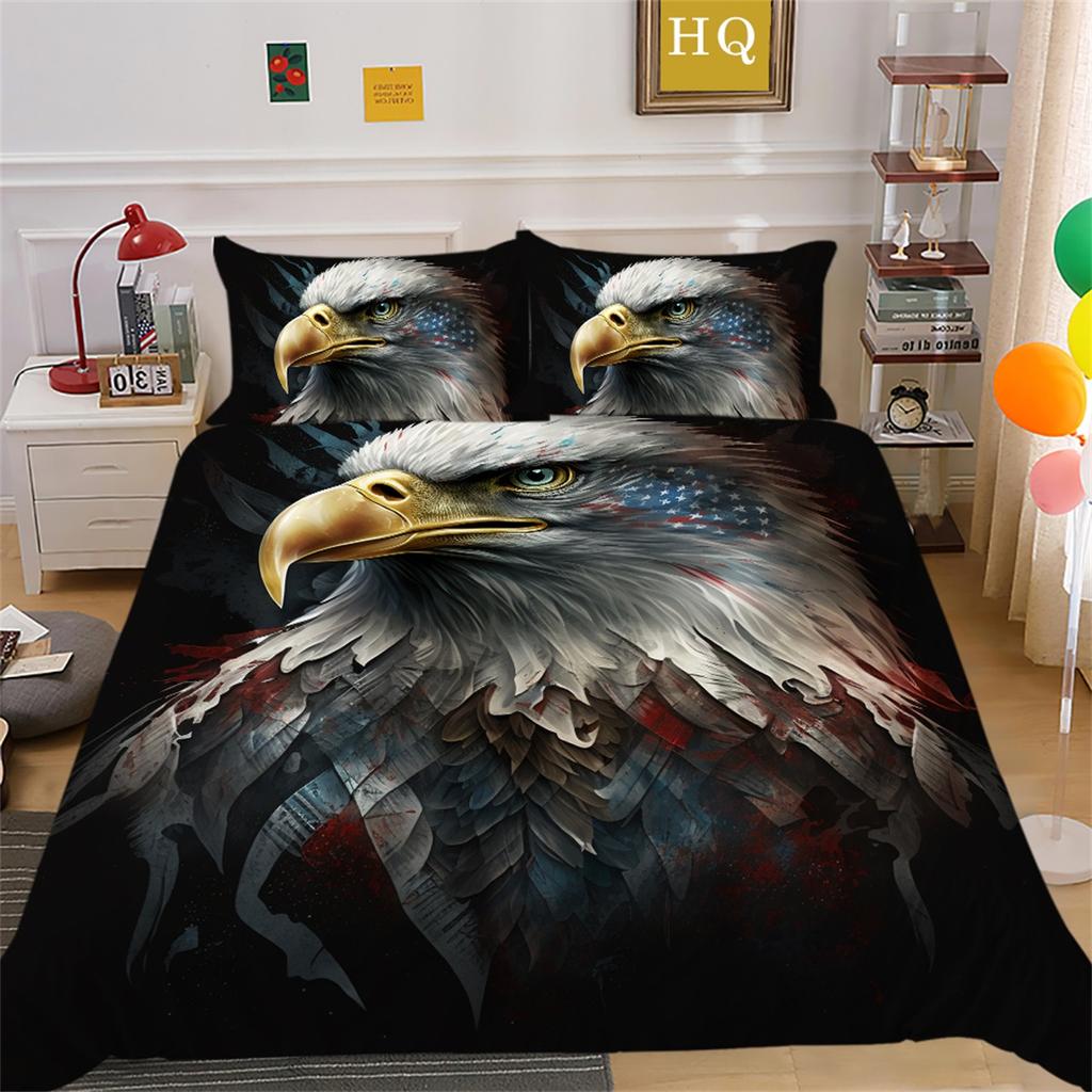Eagle Bedding Set for Boys and Men, Down Duvet Covers, Pillowcases 2/3pcs, King Queen Bed 3D Printed Animal Cover Set Gift