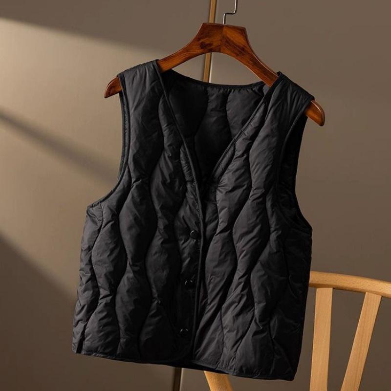Women's 2024 V-Neck Lightweight Down Vest - Short Style, Sleeveless Base Layer Coat