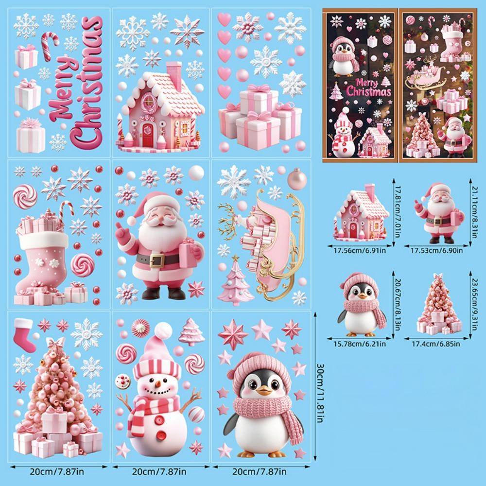 9 Sheets Electrostatic Christmas Static Stickers Multicolor Snowflake Sticker Christmas