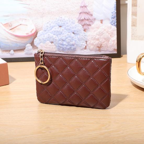 Women Wallet Portable Mini Faux Leather Smooth Zipper Key Ring Cards Holder