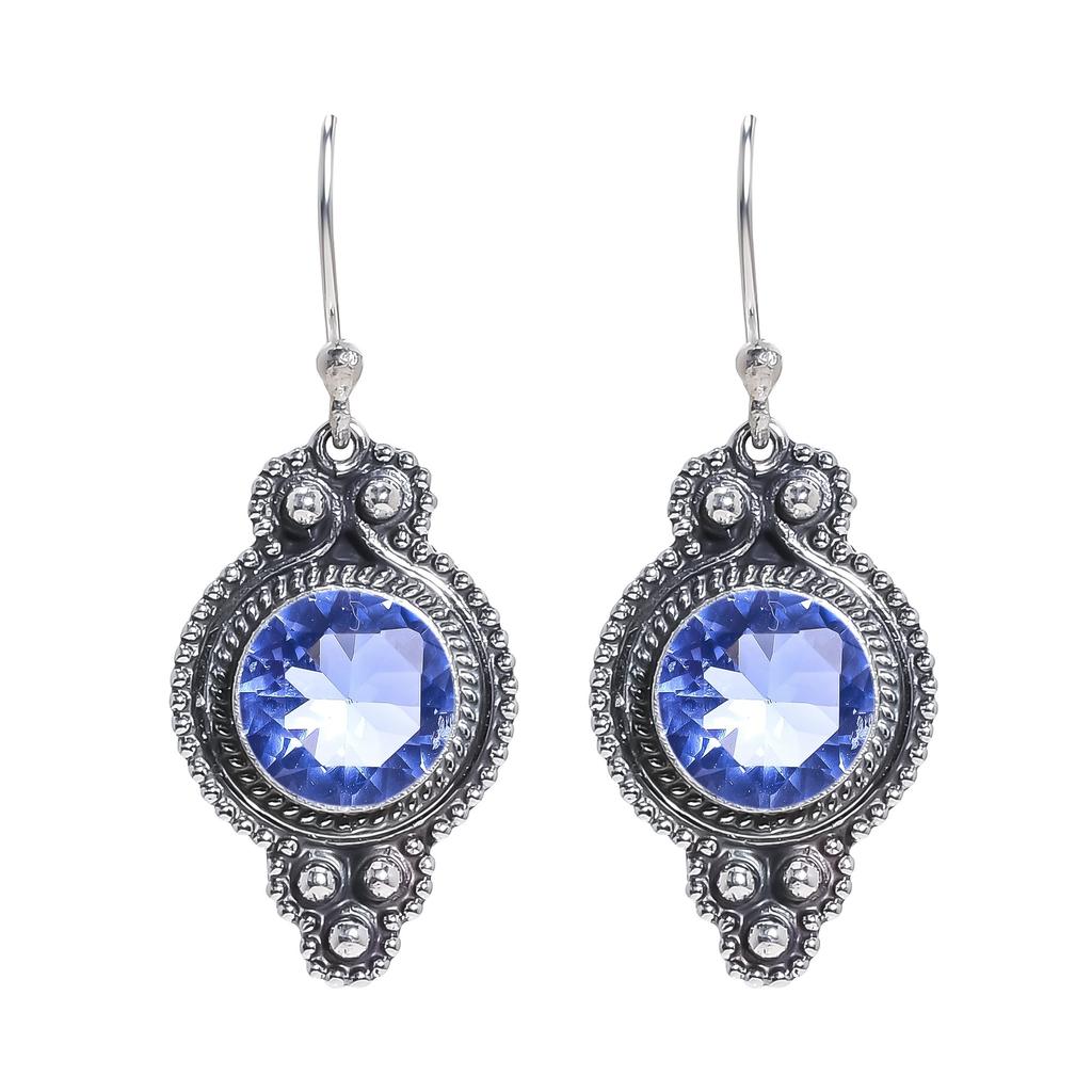 Серьги из стерлингового серебра 925 пробы с танзанитом V6697, ярко-синие серьги, круглые серьги, подарок на День святого Валентина, подарок для нее, подарок на день рождения, украшения ручной работы, Si