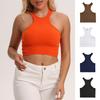 Женский жилет для бега с круглым вырезом, без рукавов, короткие майки, однотонный, ребристый, эластичный, быстросохнущий, со спинкой-борцовкой