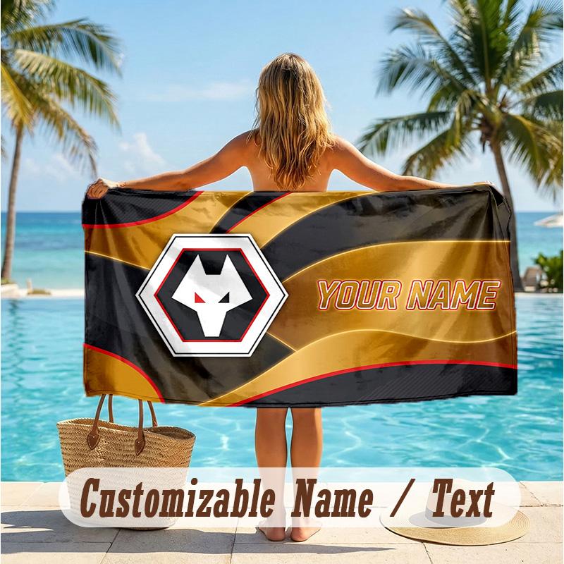 Custom Text Beach Towel, Soft Absorbent Swimming Multi-use TowelWolverhampton Wanderers Football