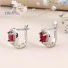925 Sterling Silver Classic Design Africa Ruby Clasp Earring Natural Precious Gemstone Jewelry for Women Lady Nice Gift Birthday Party