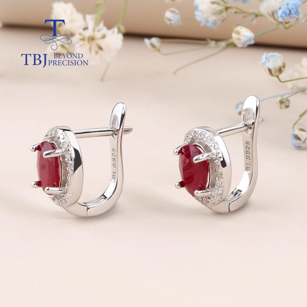 925 Sterling Silver Classic Design Africa Ruby Clasp Earring Natural Precious Gemstone Jewelry for Women Lady Nice Gift Birthday Party