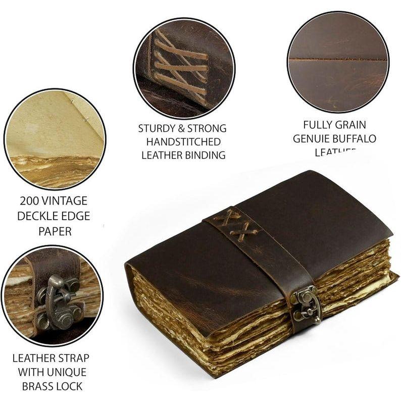 Винтажный кожаный журнал: Пустая Книга Теней с бумагой с декельным краем