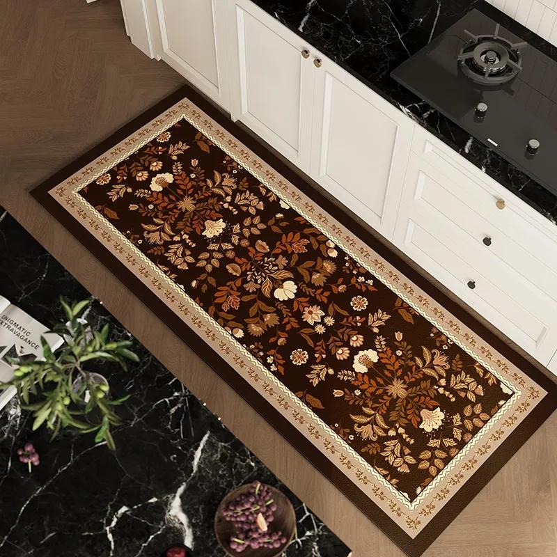 Винтажный цветочный кухонный коврик Нескользящий коврик с тропическим лиственным узором Мягкий моющийся напольный ковер для кухни, столовой, домашнего декора