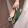 Green Wedding Shoes Wedding Bride Shoes Show Clothes Dress Shoes Chinese Silk and Satin Single Shoes Pearl Pointed Thick Heel High Heels