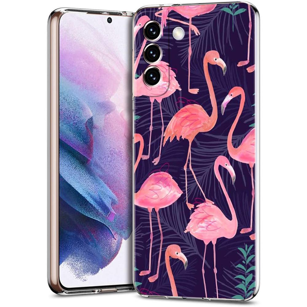 Чехол для телефона Samsung Galaxy S24 Ultra S23 FE S22 S20 S21 5G S10 S9 Plus S10E S8 Мягкий Прозрачный милый Розовые Фламинго лист Чехол