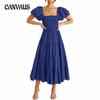 Summer Women's Dress Square Neck Backless Bubble Sleeve Pleated Short Sleeve Dresses