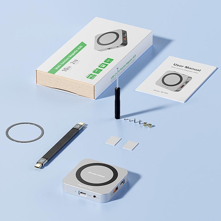 Магнитный хаб Blueendless 8-в-1 со слотом для SSD M.2 NVMe/SATA (HDMI+PD100W+USB-C/Type-C 3.2+USB-A 3.2+SD+TF+AUX)