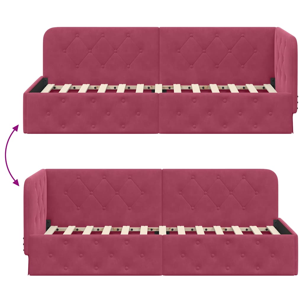 L Shaped Corner Bed Frame Burgundy 80 x 200 cm Velvet