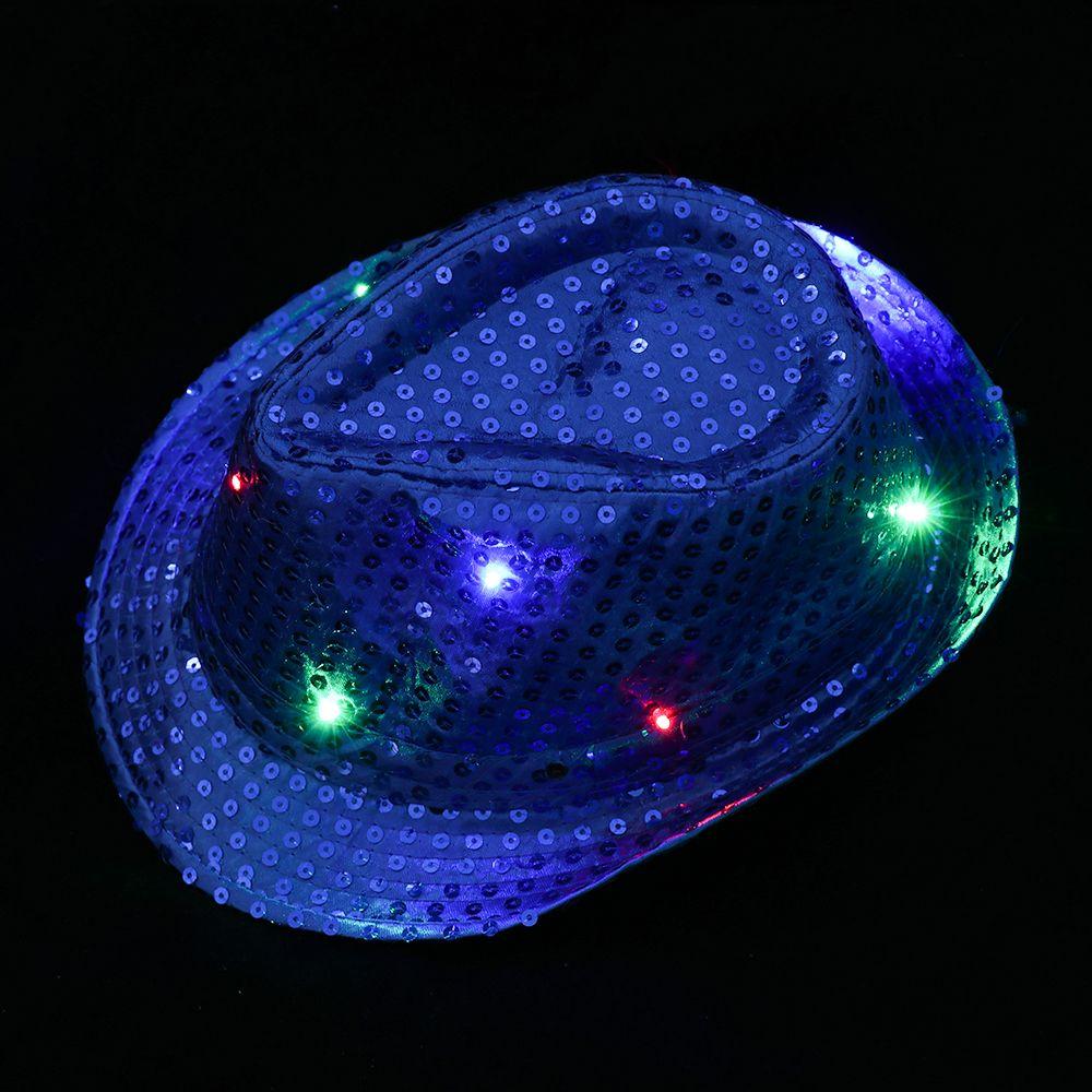 New Fashion Light Up Flashing Panama Cap Jazz Hat Sequin Led Fedora Trilby