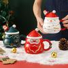 Christmas Ceramic Mug with Lid Spoon 480ml Large Capacity Coffee Tea Mug Snowman Santa Theme Drinkware Gift for Coffee Lovers