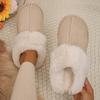 Fashion Closed Toe Warm Cotton Slippers Women Faux Fur Thicken Plush Winter Home Shoes Woman Lightweight Casual Indoor Slides Female