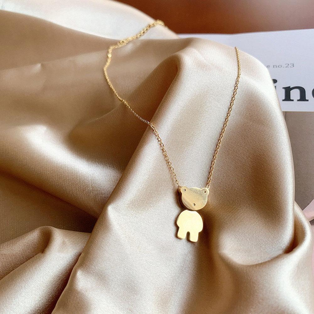 Simple Women Hip Hop Stainless Steel Exquisite Fashion Jewelry Bear Pendant Necklace Clavicle Chain