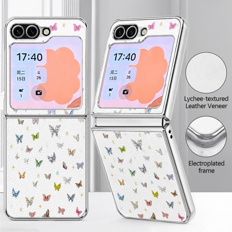 Чехол с ярким узором бабочки для Samsung Galaxy Z FLIP 7 FE 6 5 Гибридная складная крышка с покрытием из PC+PU кожи для Samsung Z Flip7 Flip6 Flip5