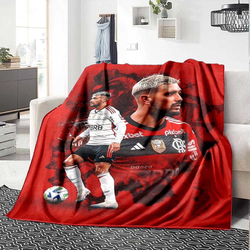 Soccer Athlete Collage Print Flannel Throw Blanket, Sports Fan Soft Warm Blanket for Sofa Bed Couch Home Use