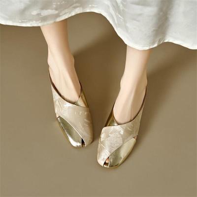 Французские полутапочки Baotou из мягкой кожи с принтом в национальном стиле, цветные, квадратные, с плоским дном, ленивые, классные тапочки Muller