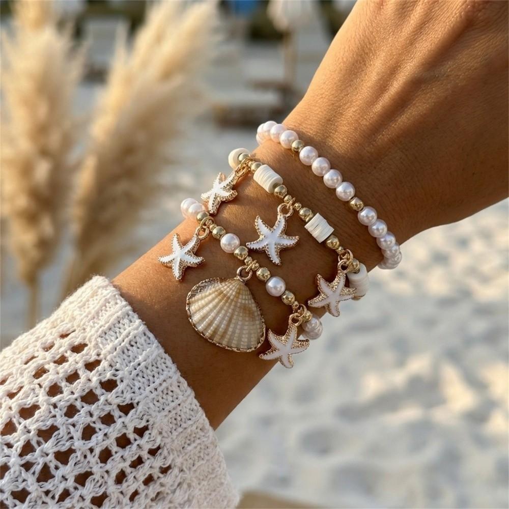 Starfish Multilayer Shell Bracelets Bohemian Wrap Charm Hand Chain New Conch Beaded Bangles Gifts