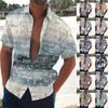 Men's Summer New Loose Print Short Sleeve Shirt Cardigan Beach Shirt