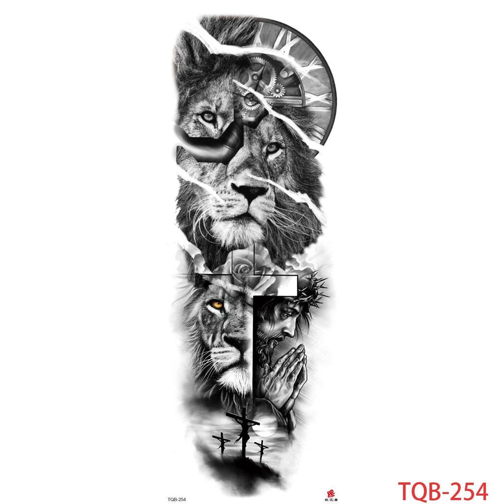 1 PC 480*170MM Large Temporary Tattoos Sleeve for Men Women Full Arm Selleve Tattoos Temporary Realistic Fake Wolf Tiger Lion Tattoo