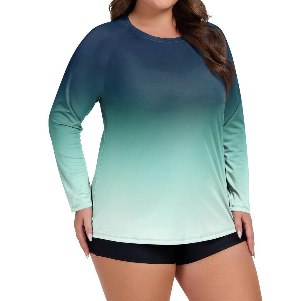 Women's Printed Large Size Long Sleeve Swimsuit Sun  Jacket Quick Dry Hiking Top