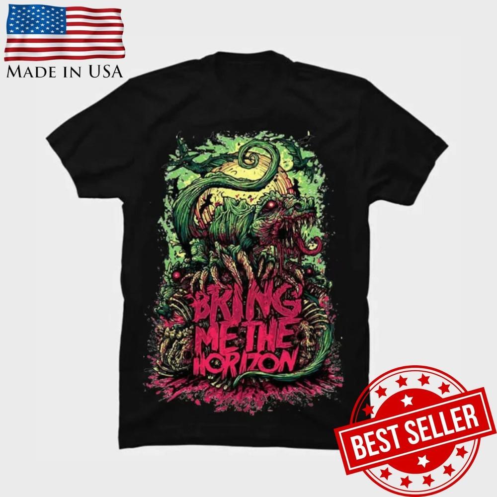 Футболка в стиле Bring Me The Horizon с графикой монстра из хоррора, футболка металкор группы, унисекс футболка