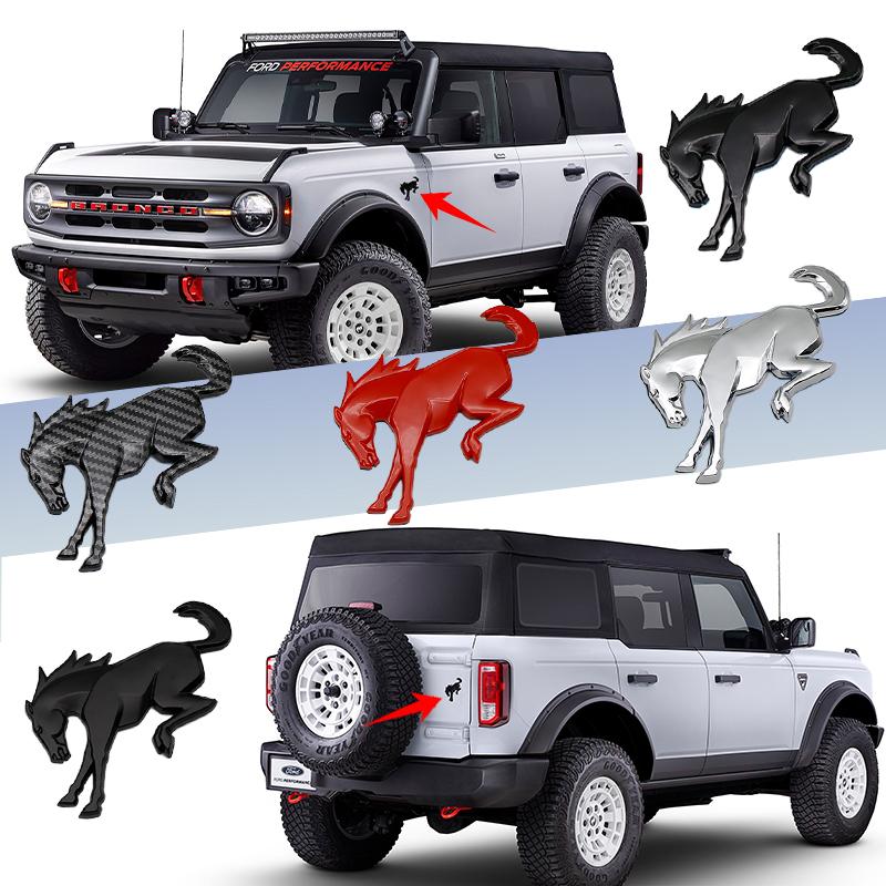 HFVS5 2Pcs For Ford Bronco Logo New ABS 3D Car Horse Stickers Hot Exterior Modification Tailgate Leaf Board Letters Animal Parts Badge