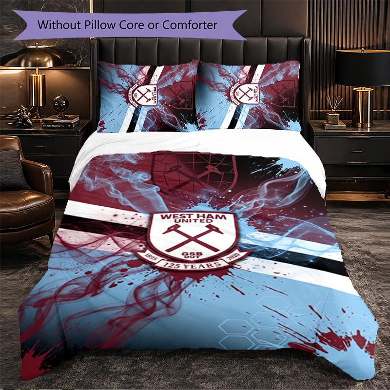 West Ham United Football 3 Piece Bedding Set Soft Duvet Cover Set with Pillowcases Printed Bedroom Decor Set for Home