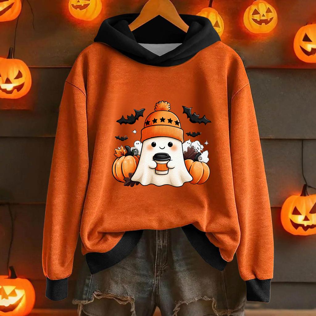 Женская повседневная модная толстовка с капюшоном и длинными рукавами с принтом на Хэллоуин