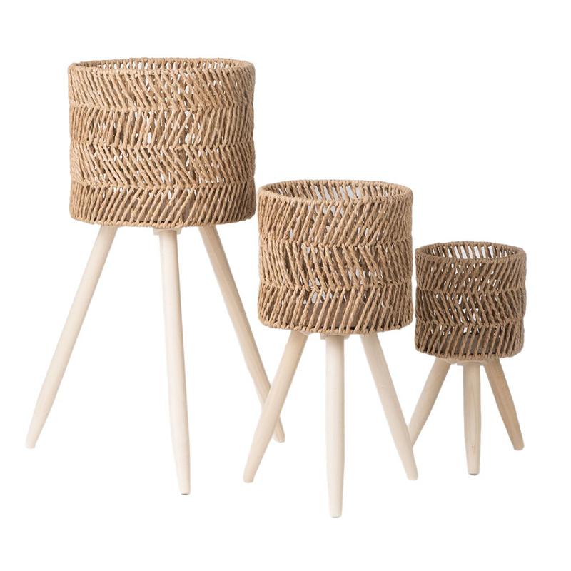 1 шт. Орнамент для дома из ротанга, кашпо для гостиной, твердая древесина, ручная работа, напольная полка из искусственного ротанга, много размеров