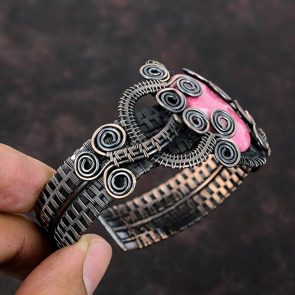 Браслет Thulite, ювелирные изделия из медной проволоки, регулируемый браслет-манжета, браслет ручной работы, ювелирные изделия из драгоценных камней, браслет из медной проволоки, подарок для него