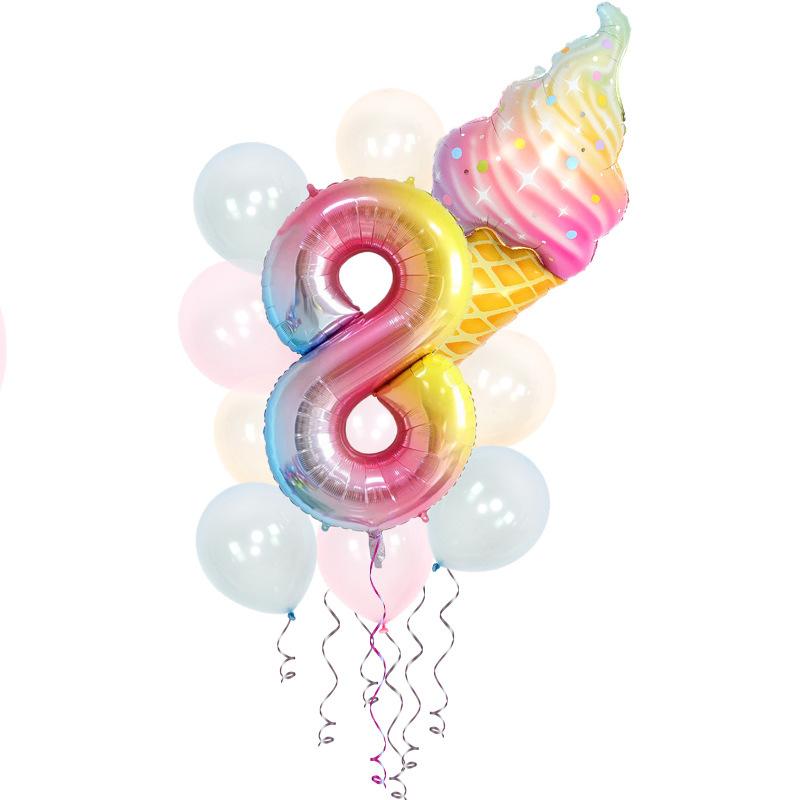 Мороженое День рождения Украшения Детские игрушки Baby Shower Одноразовая посуда Бумажные тарелки Стаканы Воздушные шары Флаги Товары для вечеринок